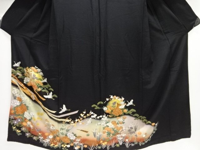  御所車に牡丹・鶴模様刺繍留袖（比翼付き）